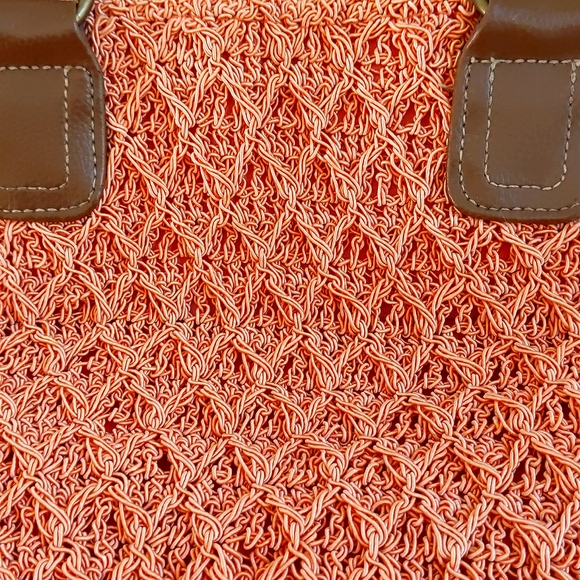 NWOT. Handmade Cotton blended crochet shoulder zip bag w/inside lining, pockets. - Picture 3 of 5
